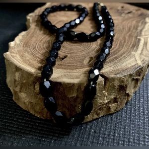 Vintage Mourning Beads Jet Glass ￼Edwardian Mourning Necklace 16"